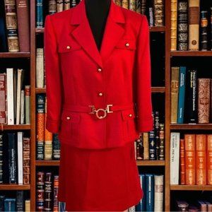 Tahari Women's Suit Size 16 Blazer Skirt Red